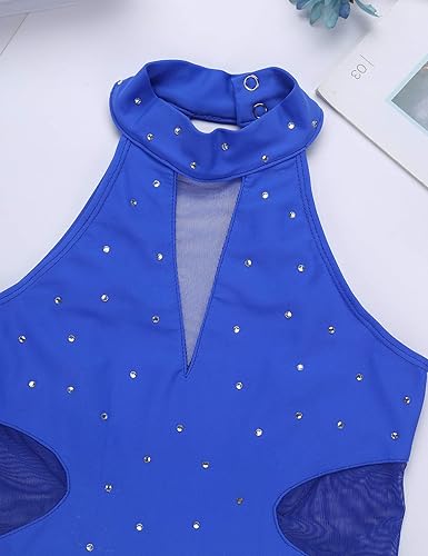 Miniatura 3 de JEATHA Vestido de patinaje sobre ruedas con diamantes de imitación sin mangas con diamantes de imitación para niñas y niñas, leotardo de gimnasia