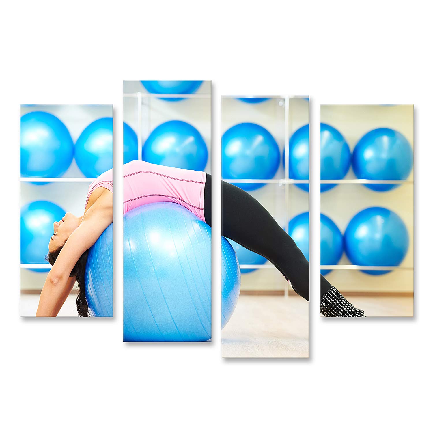 islandburner Tableau sur toile Femme Fait des étirements sur le ballon de fitness pendant les exercices de Pilates dans SPOR Images murales Poster