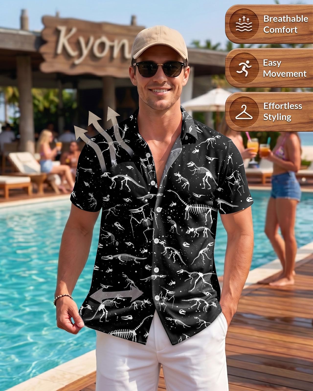 Tropical Paradise Cruise Chemise pour homme – Chemise hawaïenne boutonnée à manches courtes – Séchage rapide