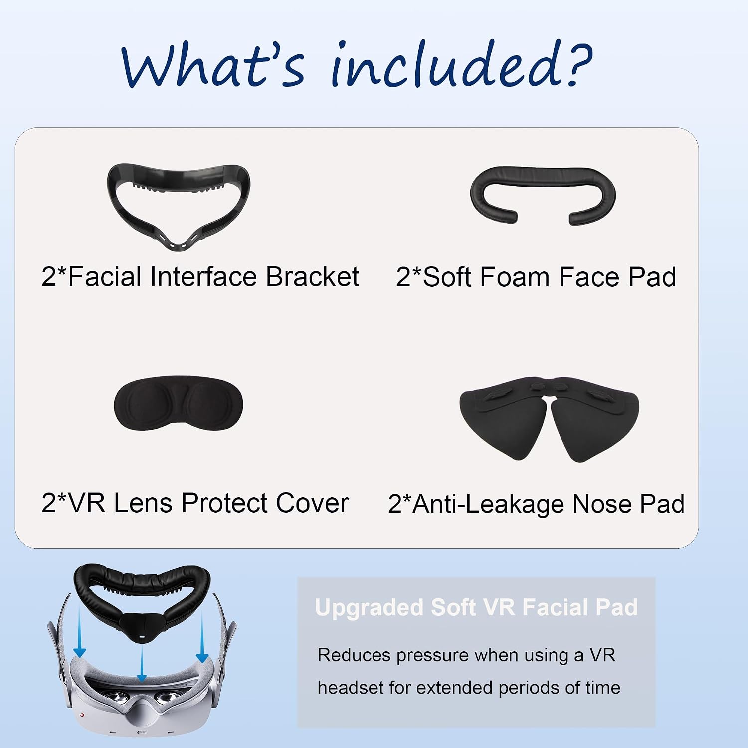 2Pack VR Facial Interface for Oculus Quest 2,Removable Facial Interface Bracket,VR Accessories Set with Anti-Leakage Nose Pad,Face Pad Replacement,Lens Protector
