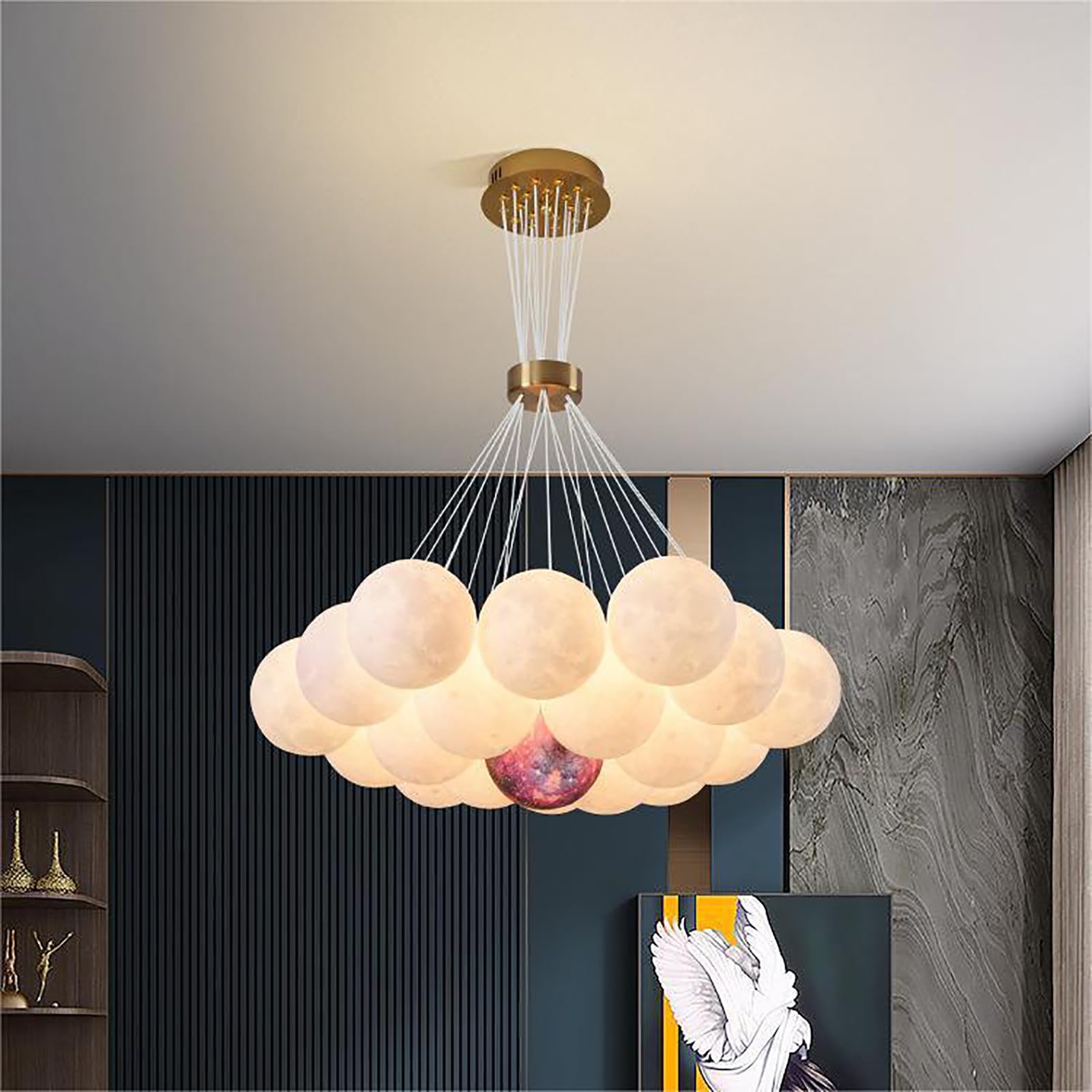 Żyrandole lampa sufitowa, nowoczesny żyrandol globusowy, okrągła dekoracja bąbelkowa lampa wisząca 3D nadruk księżycowa planeta, kreatywna lampa wisząca do sypialni salonu, regulowana