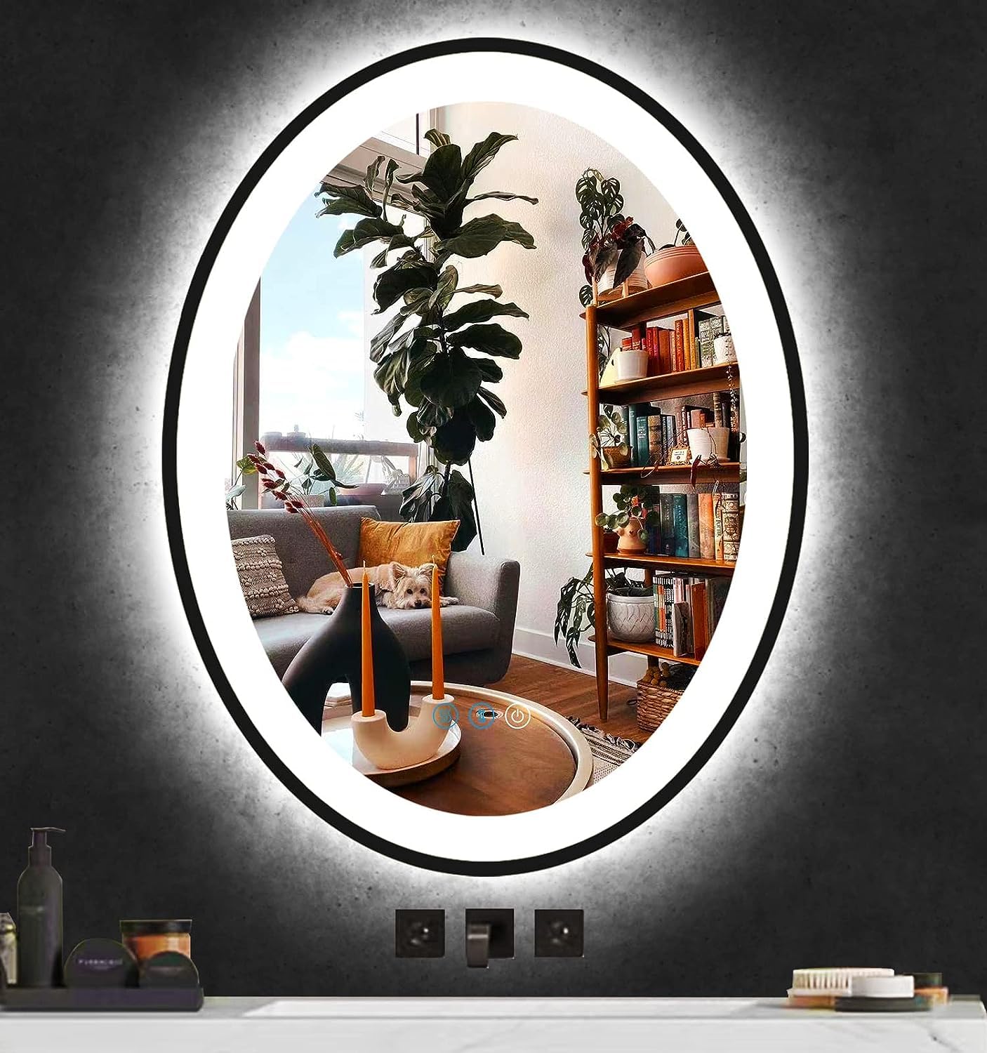 Amazon.com: THEKLA 20 x 30 inch Black Oval LED Mirror for Bathroom Wall ...