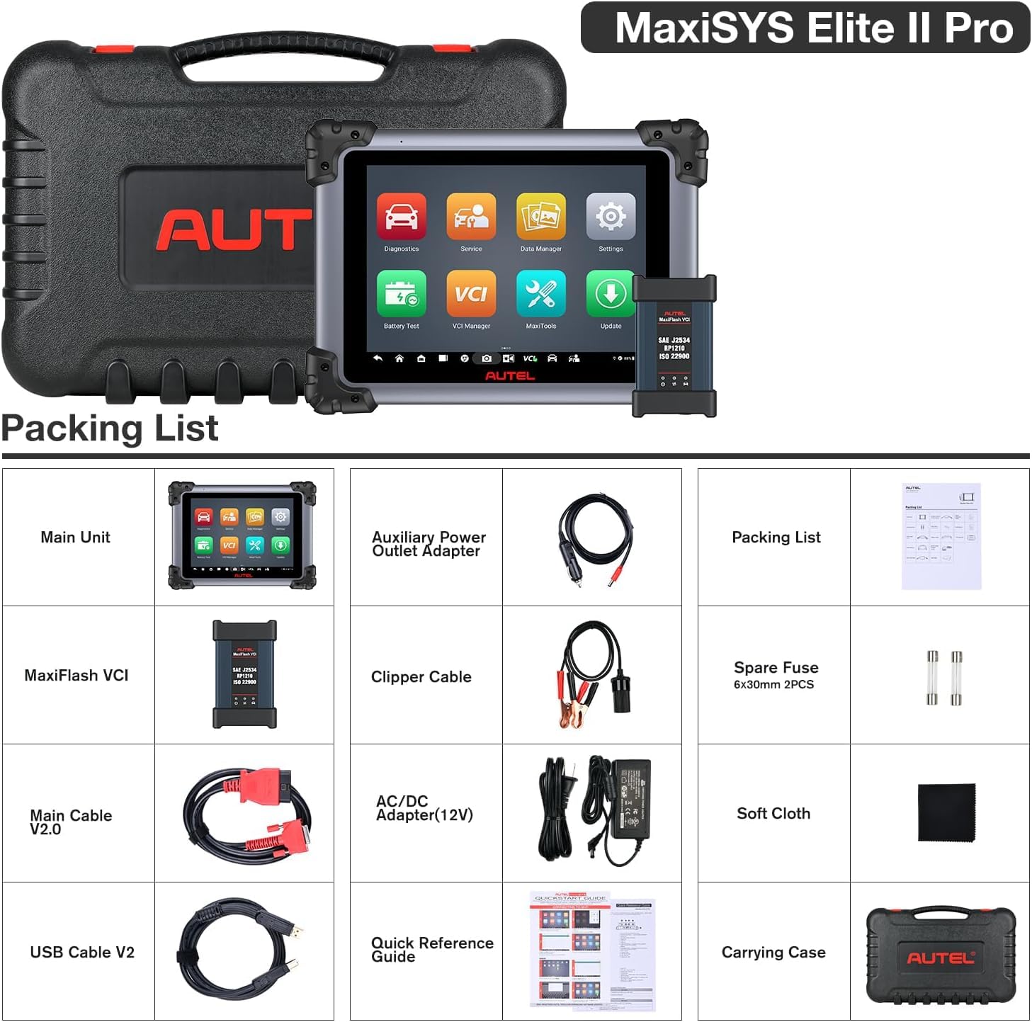 Autel Valise Diagnostic Auto MaxiSYS Elite II Pro, 2025 Mis à Niveau de MK908P II MS908SP Bidirectionnel Scanner, Programmation & Codage J2534, 38+ Services, TOU Systèmes, Mise à Jour 2 Ans