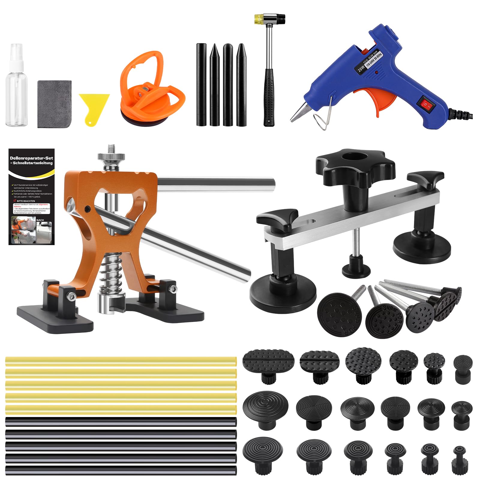 PDR Dellen Reparaturset Auto, Lackfreies Ausbeulwerkzeug Set Zahnzieher,Saugnapf und Werkzeug für Karosserie, ideal für mittelgroße & kleine Dellen, Hagelschäden und Beulen