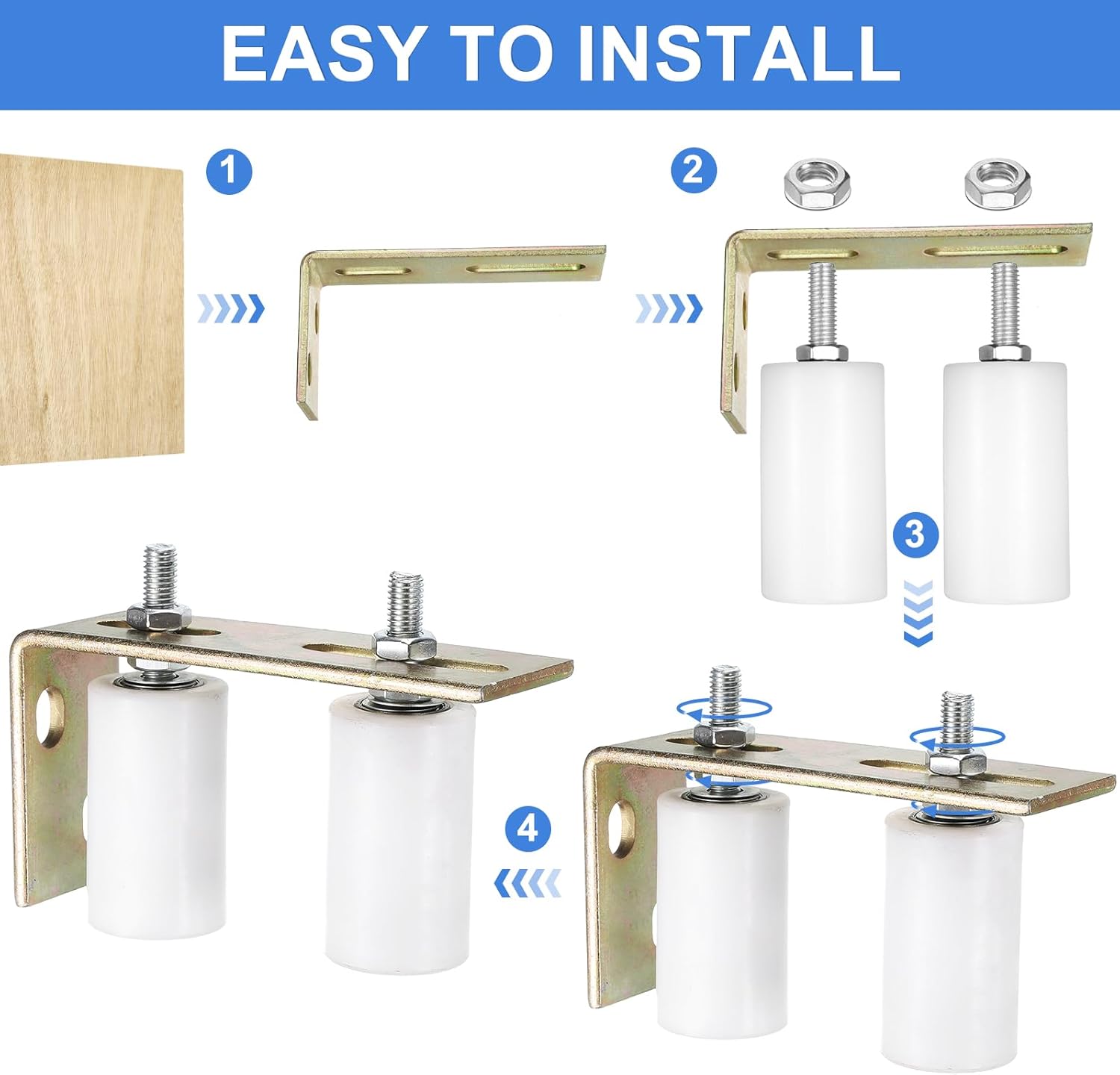 uxcell 2Set Slide Gate Guide Roller, 3" Nylon Rollers Gate Support Assembly with L-Rear Post Bracket, Universal Rolling Gate Guider for Sliding Door, White