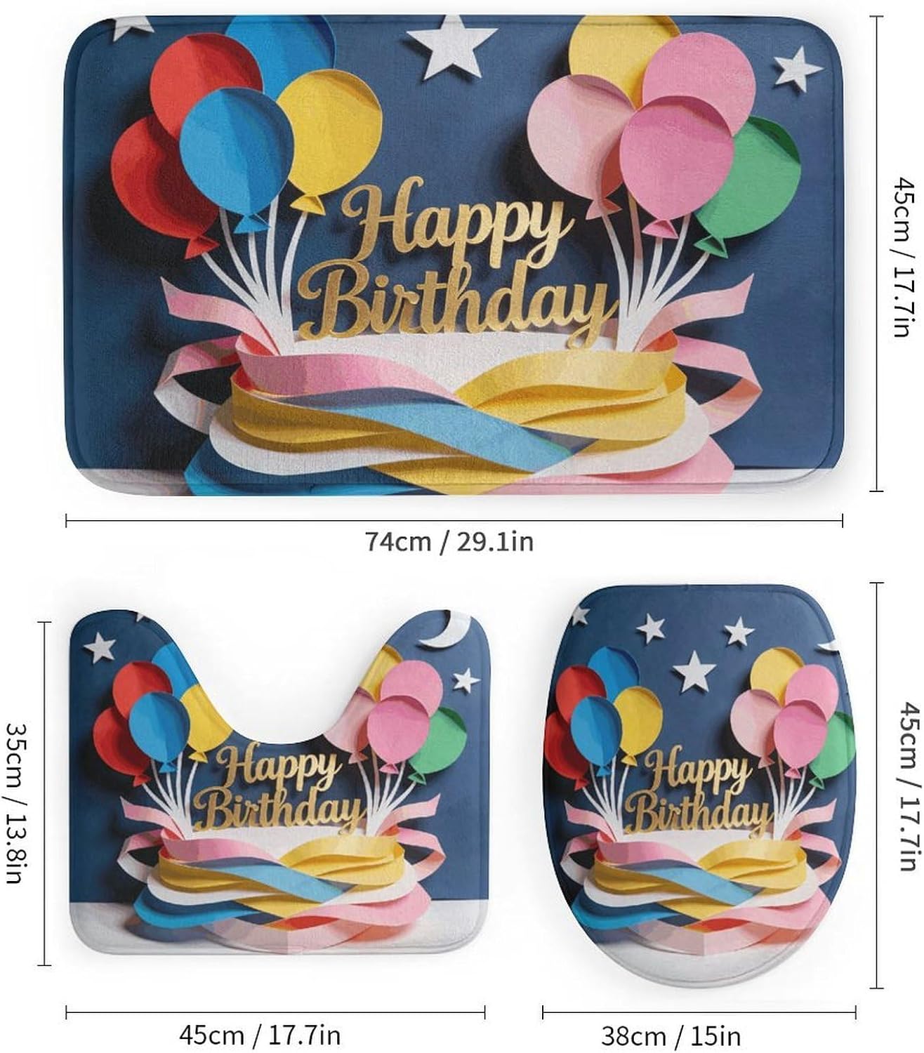 Happy Birthday BalloonNon-Slip Bath Rug Set 4 Set