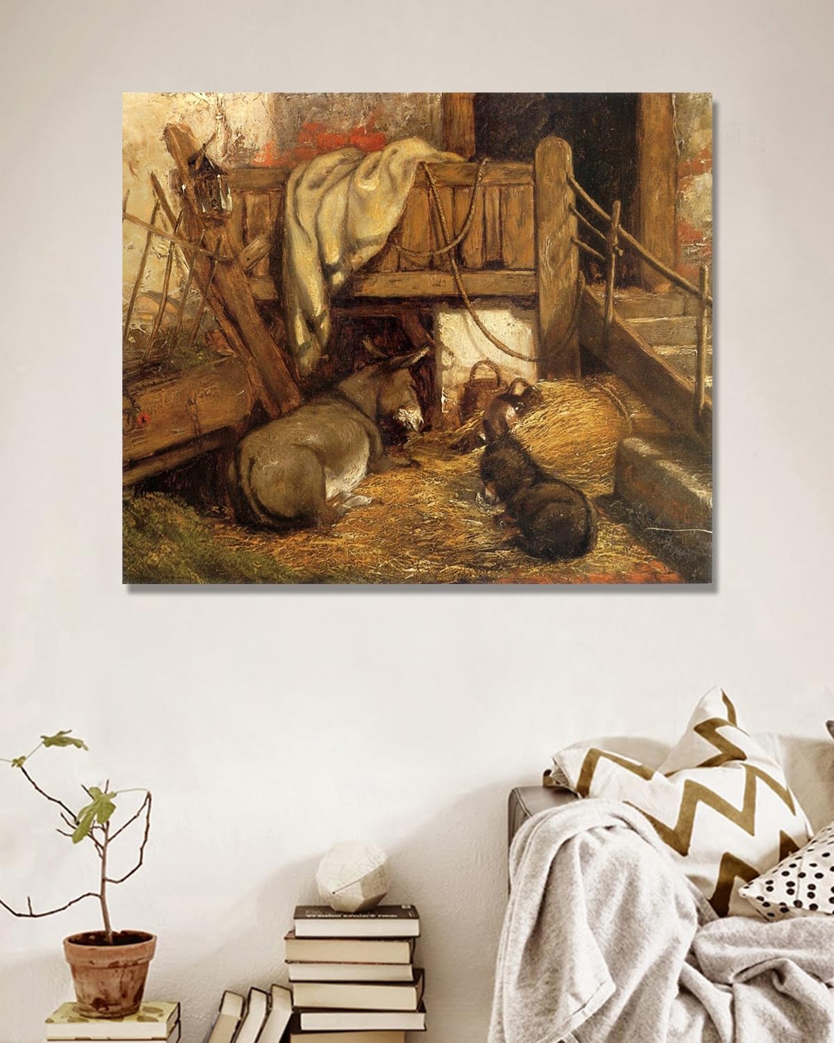John Constable Sztuka ścienna, (Osły w stajni), plakat słynnych obrazów, romantyzm retro obraz wydruki dekoracja ścienna. 30 x 36 cm - 11,8 x 14,2 cala tylko płótno