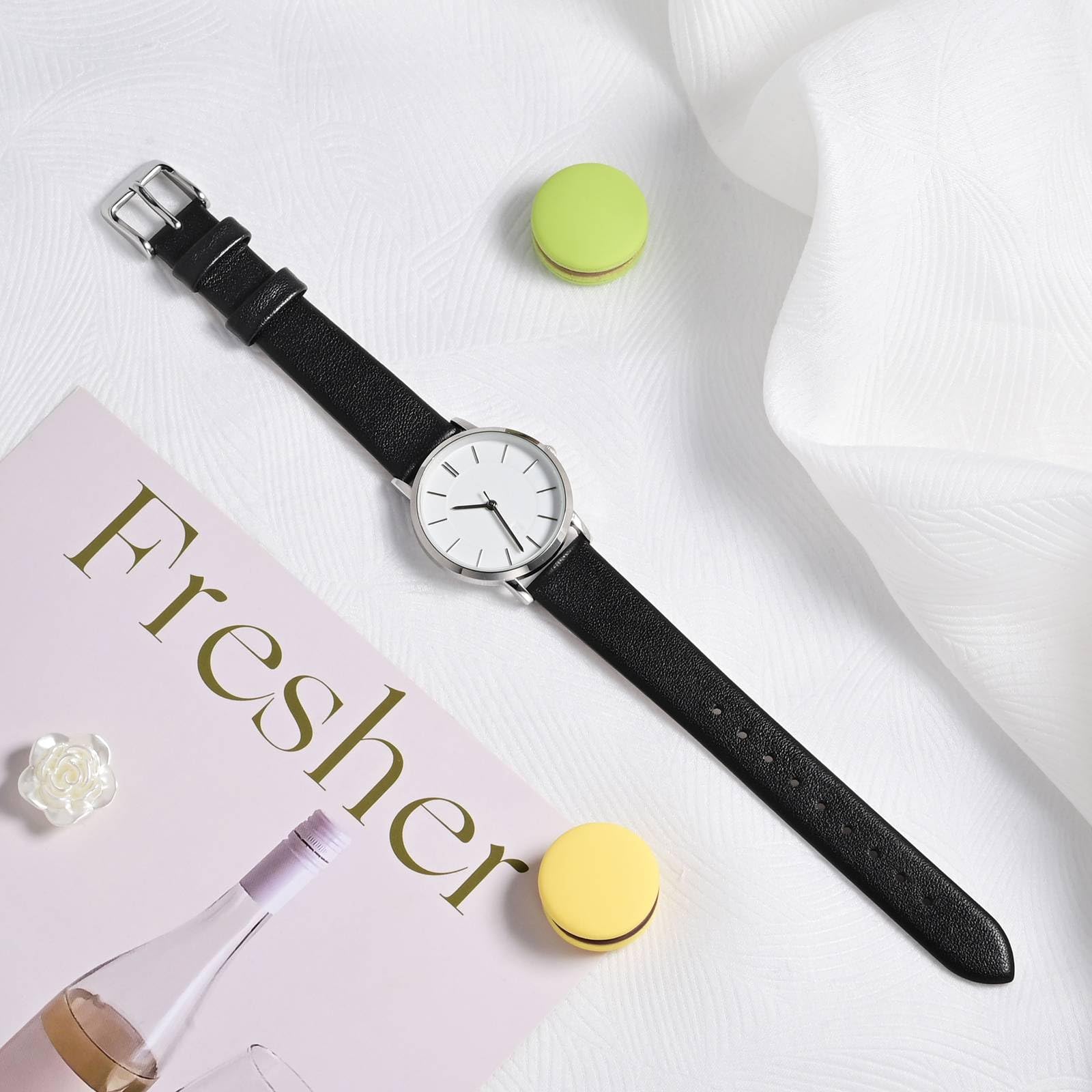 ANNEFIT Watch Bands for Men Women, Top Grain Leather Watch Strap with Quick Release, Band Width 16mm with Gold Buckle (Black)