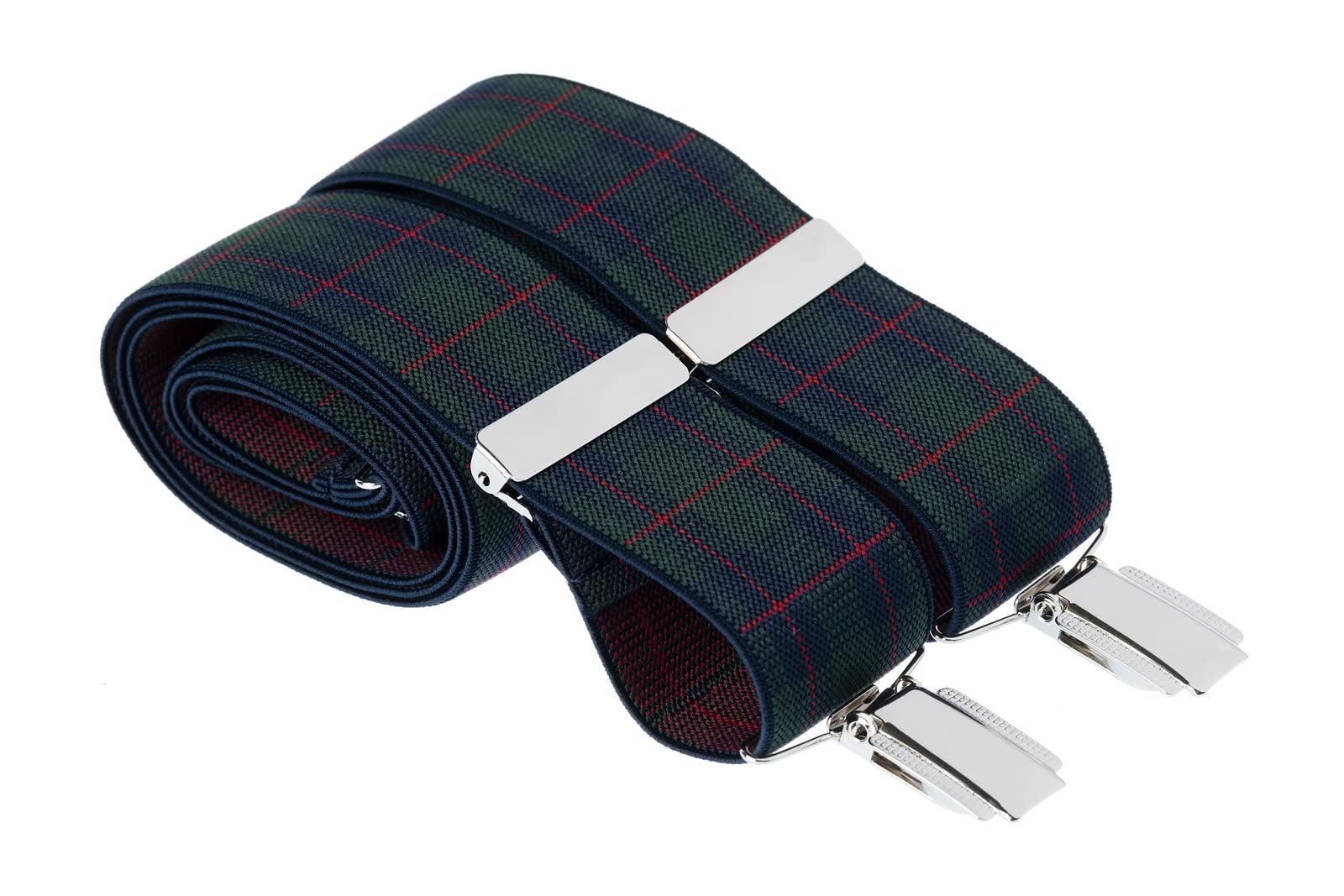 Mandittions Men's Green And Blue Clip On Tartan Trouser Braces With Silver Clips Standard 44 Inch