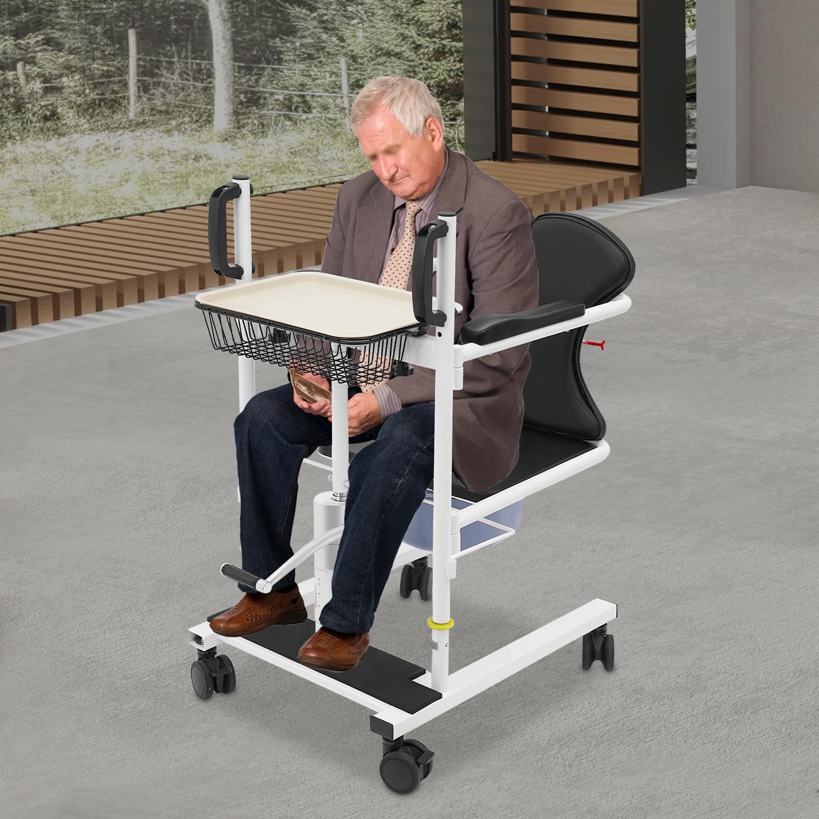 Sollevatore idraulico per pazienti, 54 x 74 x 100 cm, multifunzione per anziani, sedia per WC con seduta divisa a 180°, per l'uso in casa, ospedali e strutture di cura