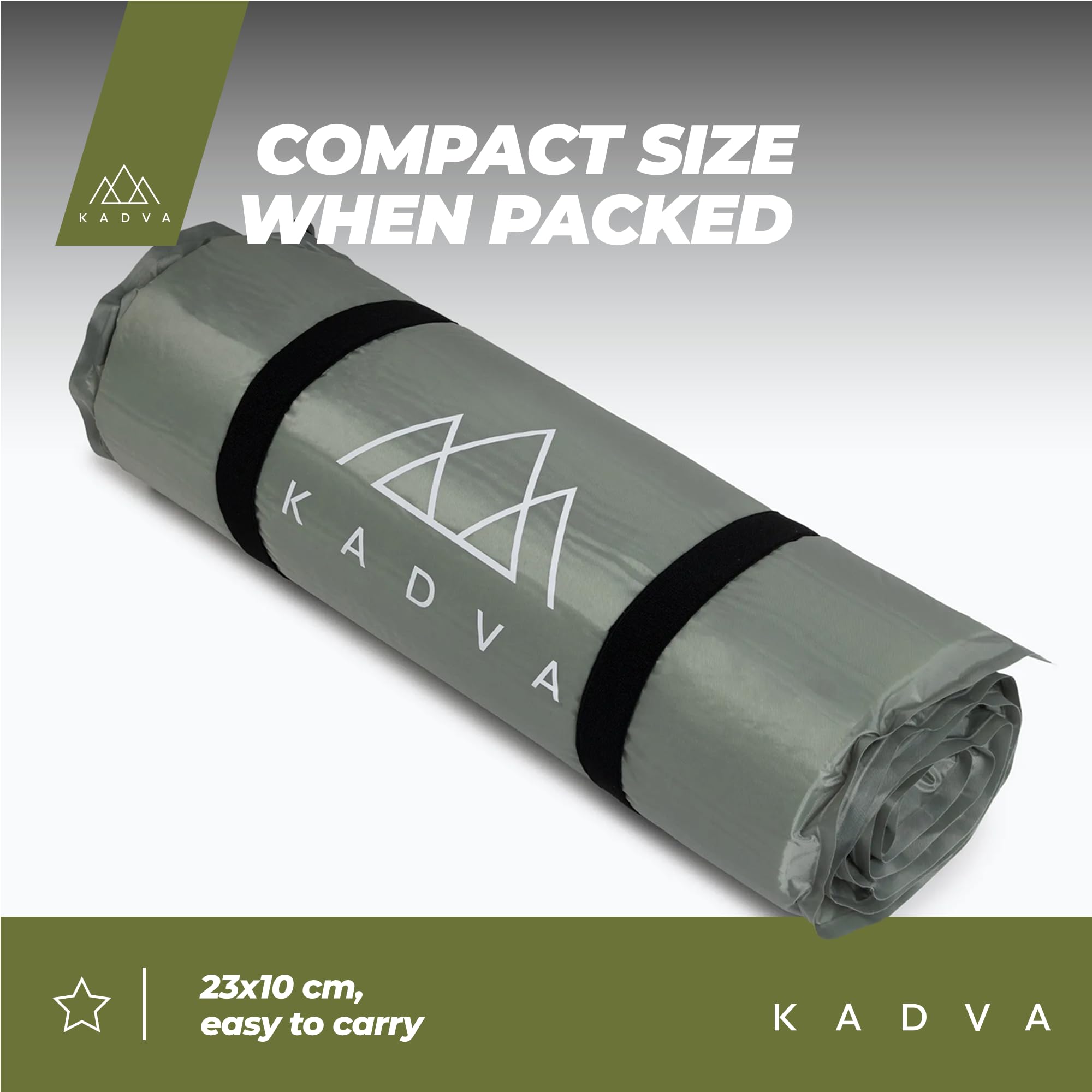 KADVA Colchoneta Autoinflable Aero Cómoda Ligera y Duradera Colchoneta Ideal para Acampadas y Senderismo Capa Exterior 100% Poliéster Capa Interior 100% Poliuretano 182x52 cm Color Plata|Negro