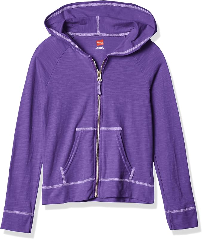 Hanes girls Slub Jersey Full Zip Jacket