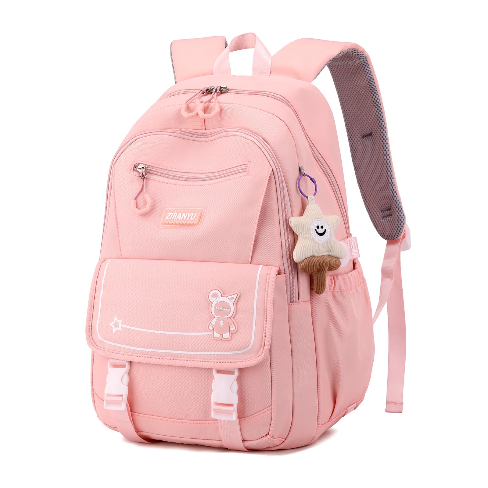 Amythe Mochilas Escolares para Niñas Adolescentes, Mochila Chicas Informal Grande Impermeable Bolsas Escolare Con Bonito Colgante para Niñas de 10 12 14 16 años, Apto para Carro, Rosa