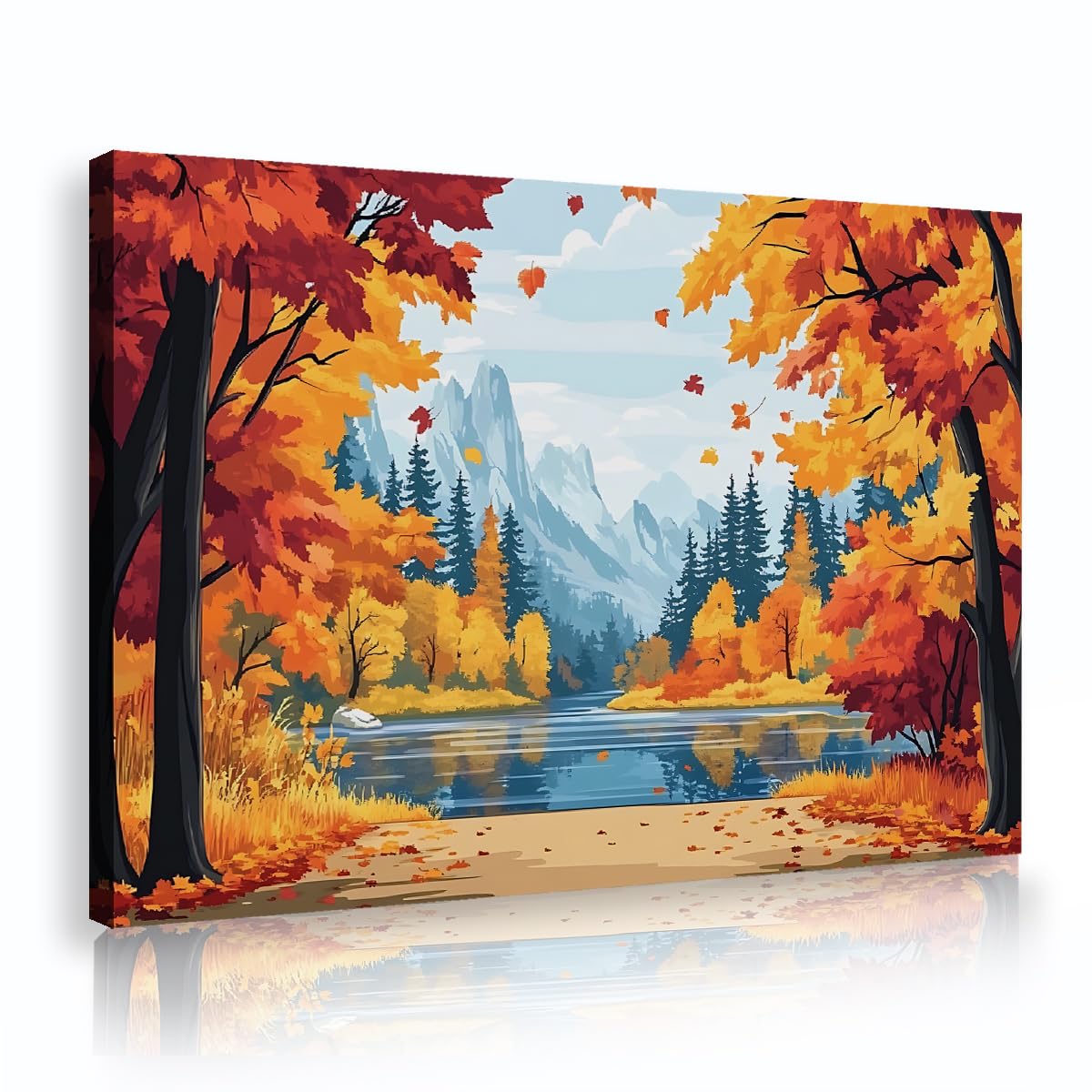 Via Vela Living Room Wall Decor For Bedroom Nature Scenery Canvas Prints Wall Art Framed Autumn Woods Poster Aesthetic Farmhouse Rustic Room Picture 70x110cm