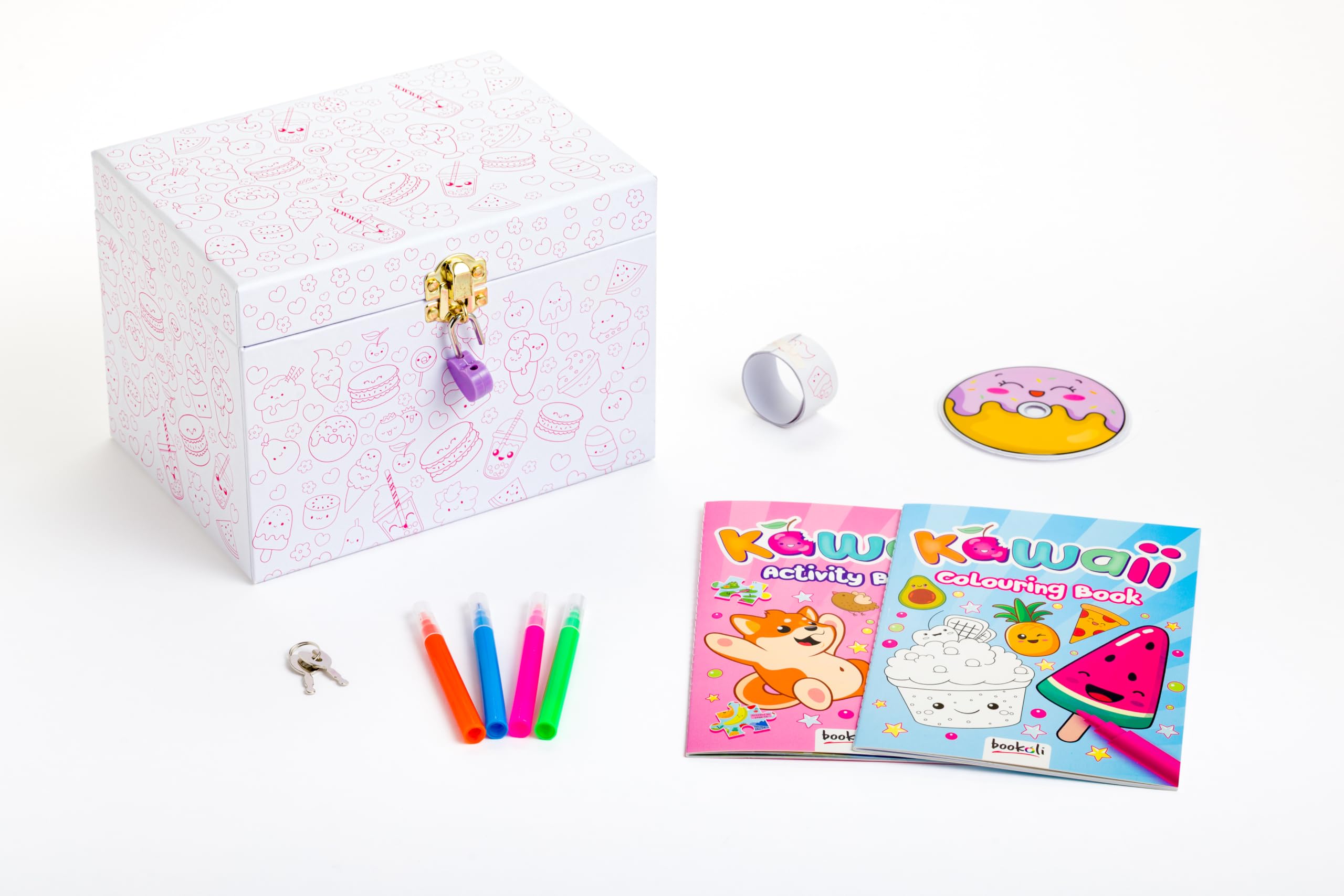 Bookoli, Colour and Keep Kawaii Activity Box, Colouring Kit with 2 Activity Books, 4 Mini Felt-Tip Pens, 25 Stickers - Image 2
