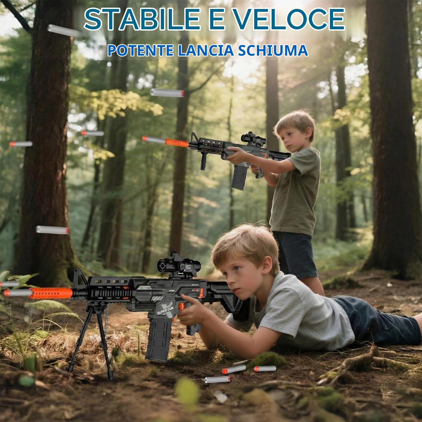 Pistola elettrica giocattolo per bambini Gun Sniper, 2 riviste 100 freccette, schiuma blaster con cannocchiale per fucile da cecchino, regalo elettrico giocattolo per ragazzi dai 6 ai 12 anni, nero