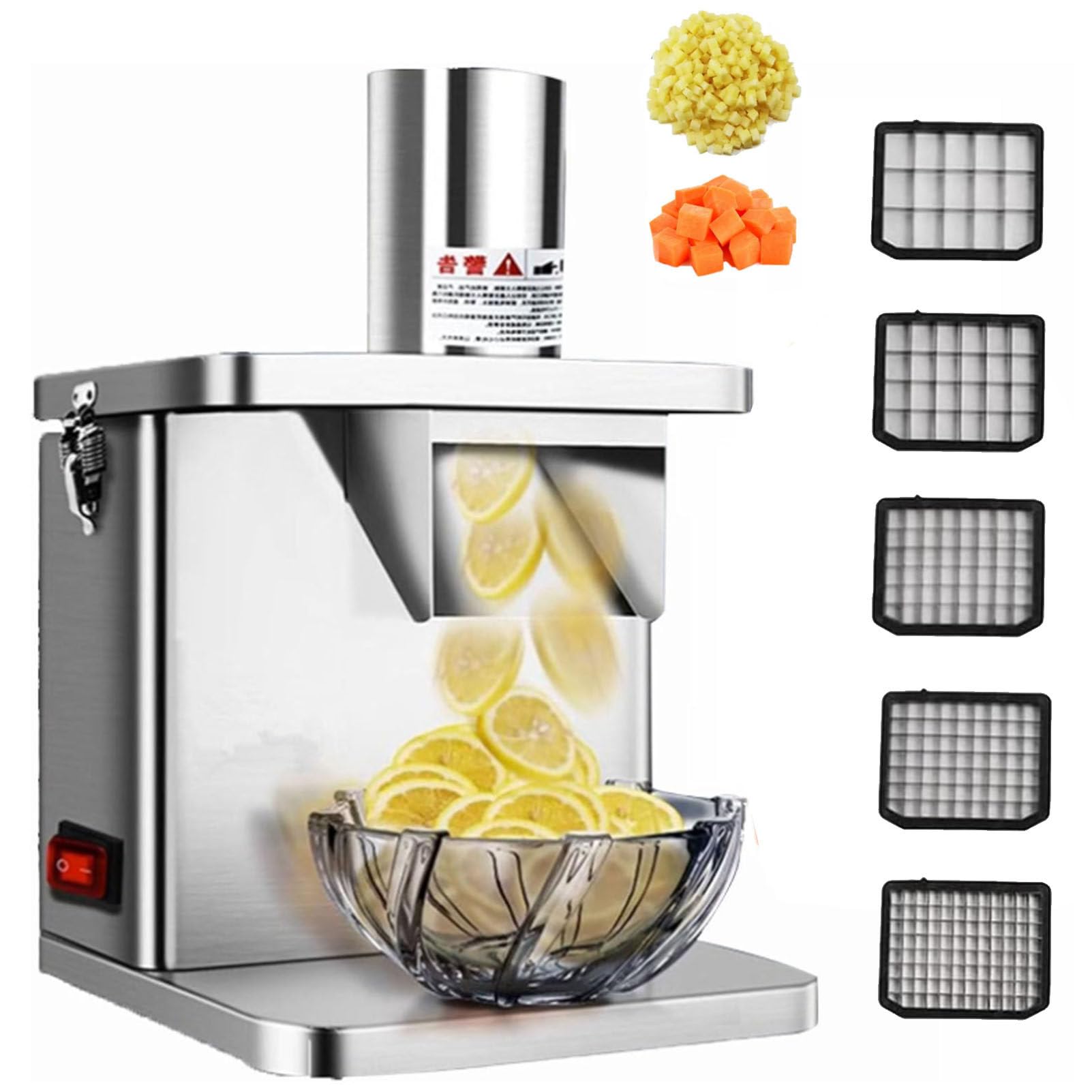 asdchZen Commercial Food Processor, 2 In 1 Electric Veggie Chopper Heavy Duty Fruit Dicer Machine With Stainless Steel Blades, Ideals For Carrots, Potatoes, Onions