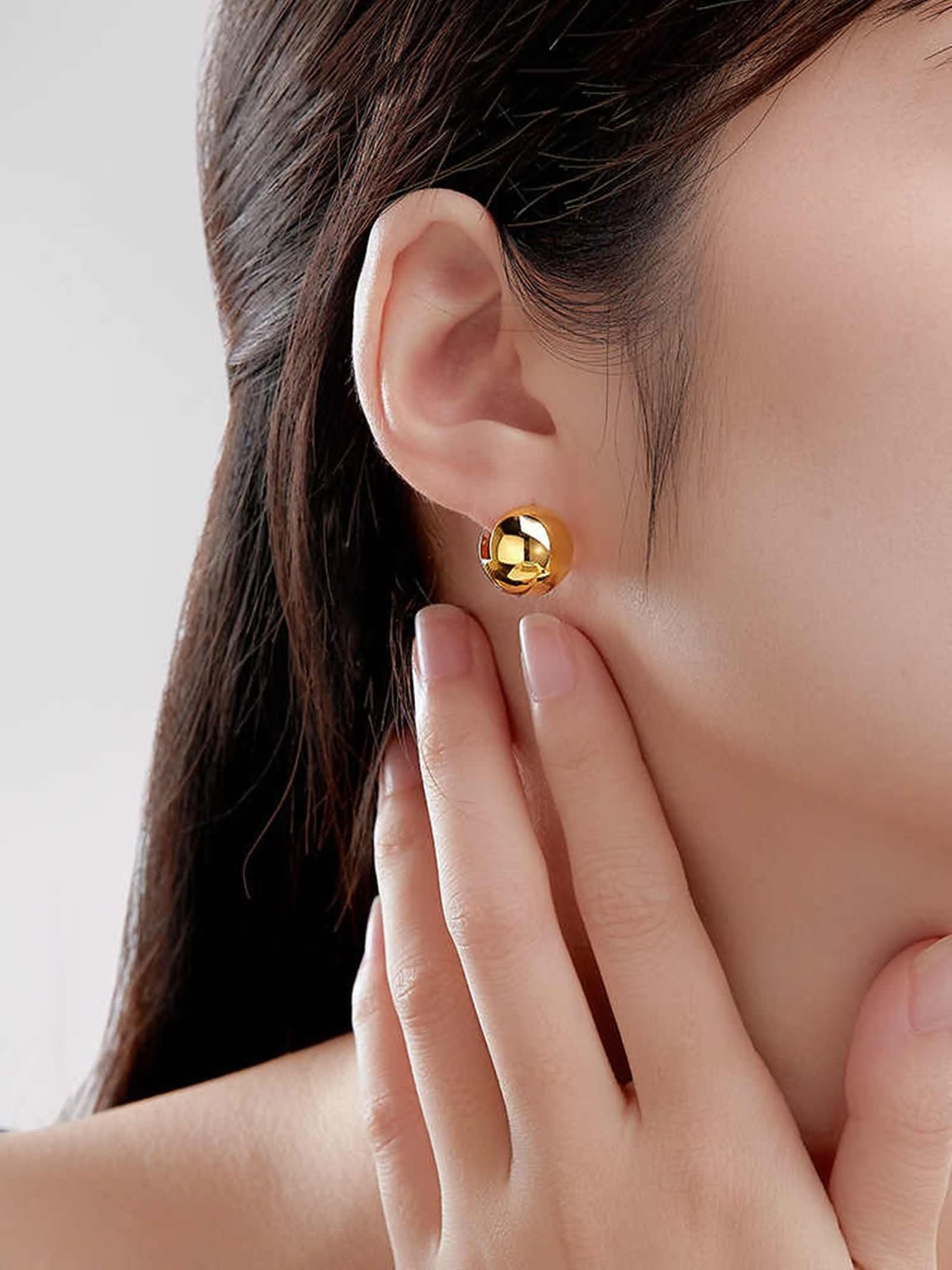 KnSam Pendientes de aro de oro amarillo 750 para mujer, tamaño doble, tamaño pequeño, oro de 18 quilates