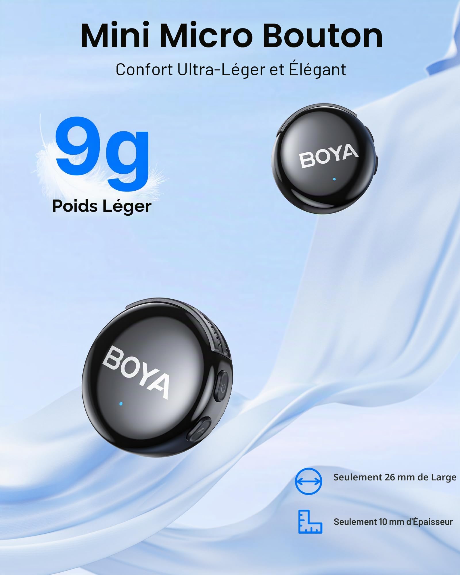 BOYA BOYALINK 3 Micro Cravate sans Fil pour iPhone 7-16, Android, Appareil Photo, Mini Micro avec RX 3-en-1, Réduction du Bruit par IA, 48KHz/24Bit, Microphone sans Fil, APP, 300m, 30h