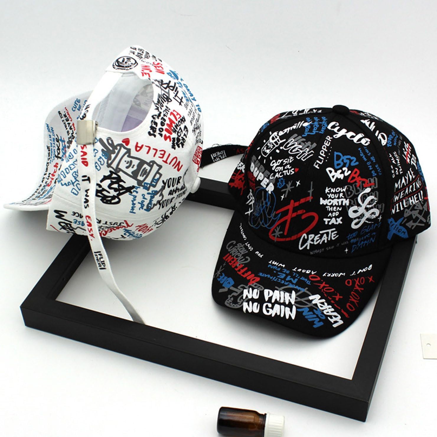 Korean Trendy Printed Adjustable Hip-Hop Cap, Street Graffiti Baseball Cap, Stylish Youth Designer Hat for Men & Women(White) - Image 5