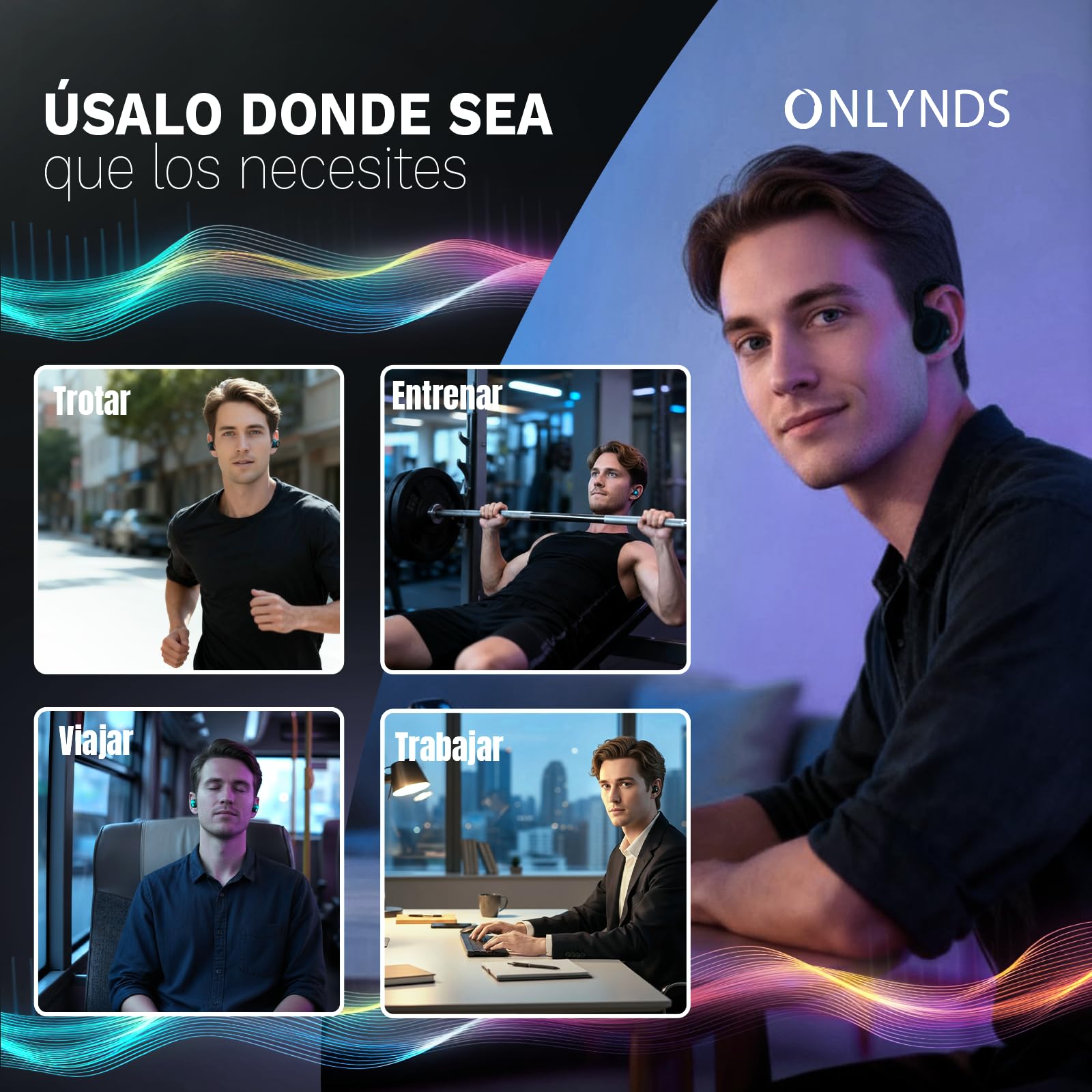Onlynds Super Auriculares Conduccion Osea Premium Bluetooth 5.4 | Cascos Open Ear Inalámbricos IPX5 | ULTRALIGEROS | Resistentes al Sudor y Lluvia | Bolsa Impermeable INCLUIDA. — view 4
