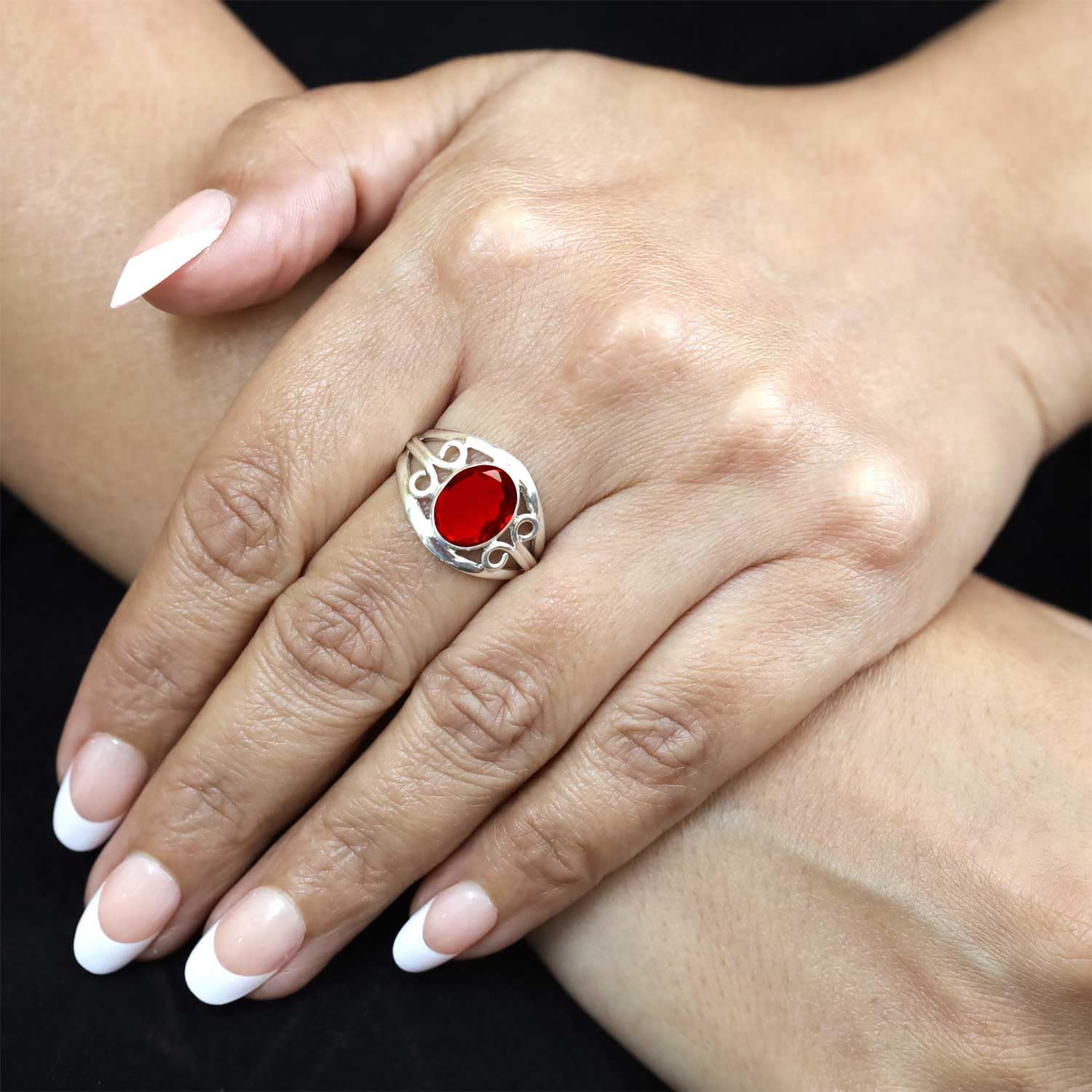 Garnet, Lapis, Moonstone, Crystal Oval Handmade Ring Genuine 925 Sterling Silver Boho Natural Gemstone Jewelry For Women