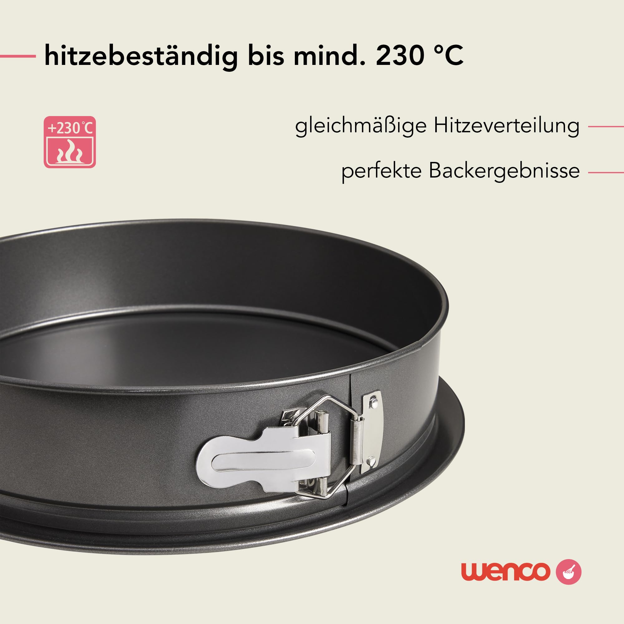 wenco Molde desmontable de 28 cm de diámetro, molde redondo de acero antiadherente, borde a prueba de fugas, 7,5 cm de alto, perfecto para tartas, tartas y quiches, cierre ergonómico de acero