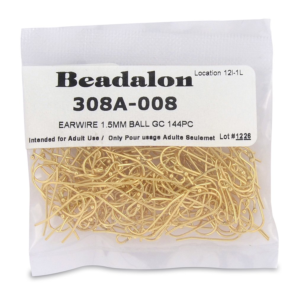 Beadalon 144-Piece 1-1/2-MM Ball Ear Wire, Nickel Free Gold Plate