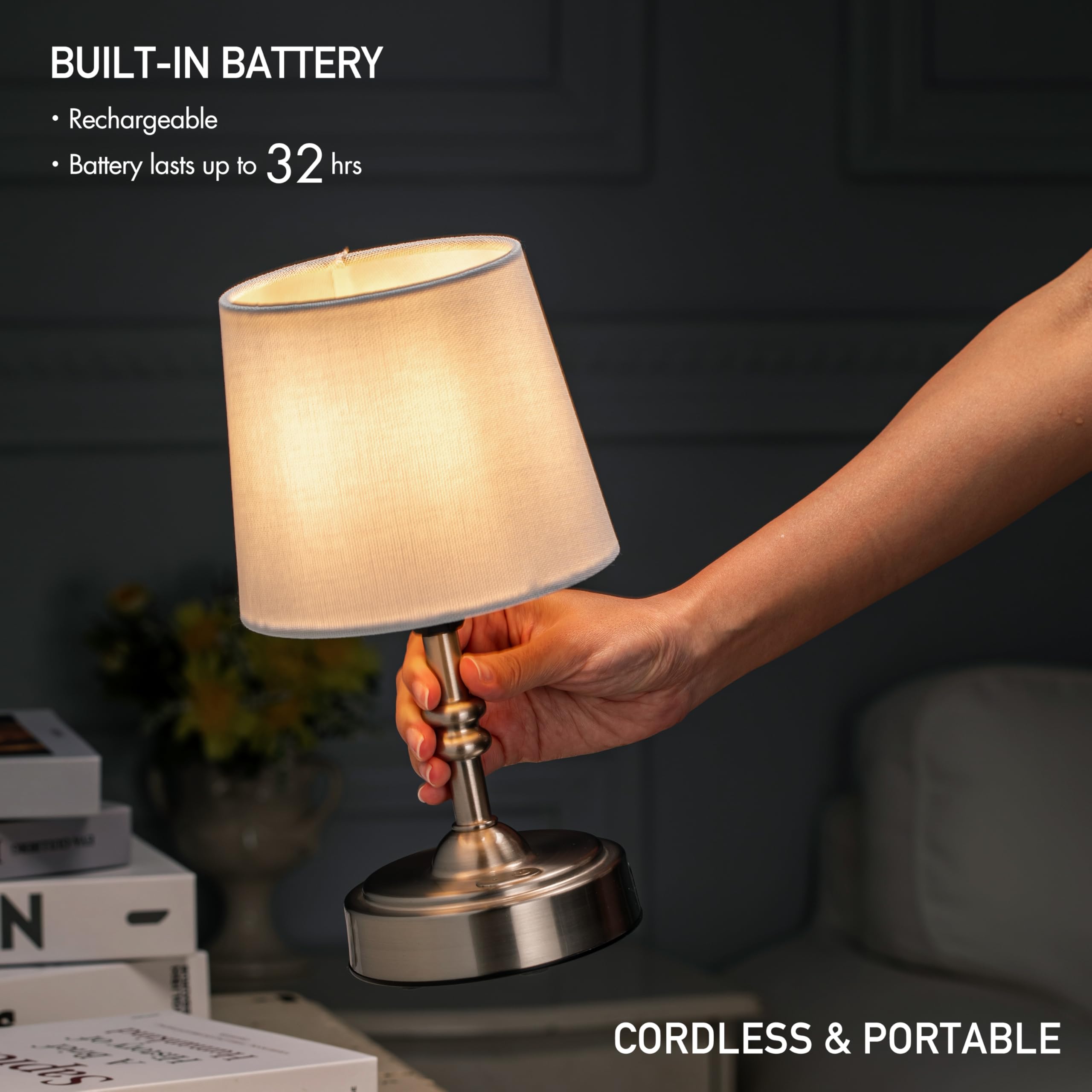 O'Bright Seraph Mini Kabellose LED Tischlampe mit Dimmer, eingebauter wiederaufladbarer Akku, Helligkeit 3 Stufen, Tischlampe für Terrasse, Nachtlampe, Nachtlicht