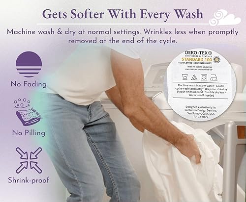 Miniatura 6 de California Design Den - Juego de 2 fundas almohada estilo clásico, 1,000hilos, suave y delicado, tejido satén 100% algodón, calidad hotelera, para