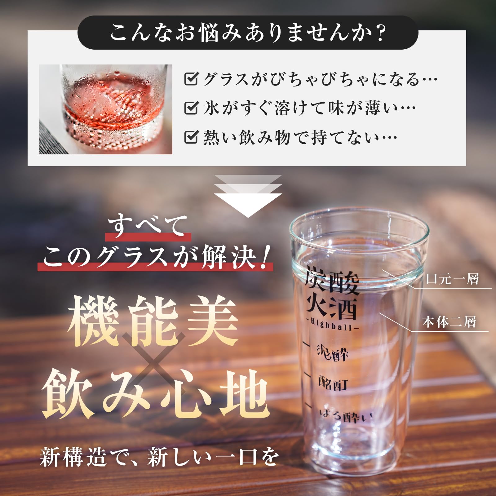 Amazon.co.jp: SEIDO ハイボール グラス 炭酸火酒ver2.0 二重構造 口元