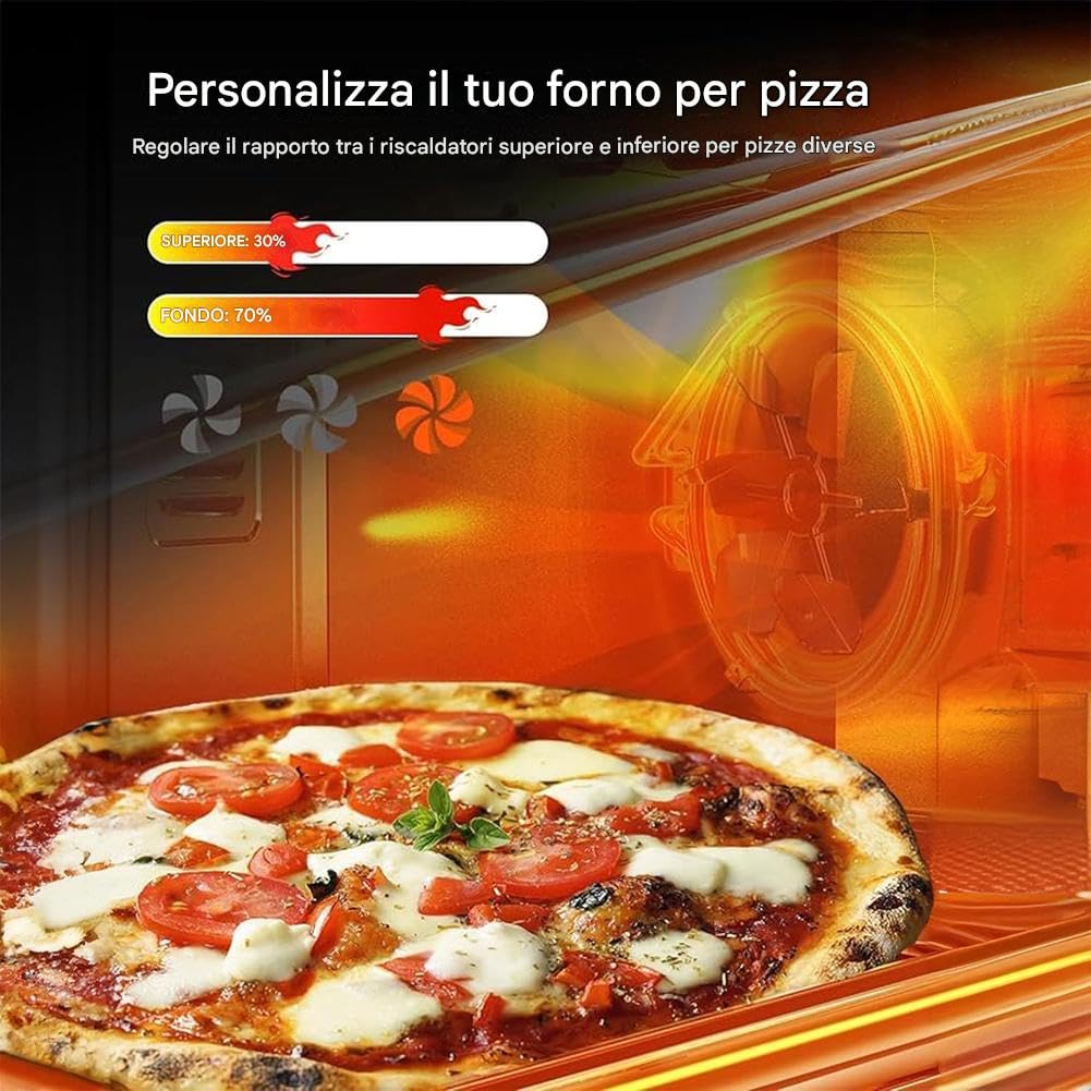Forno Elettrico Ventilato 70 Litri 2500W Temperatura Regolabile 250° Acciaio Timer