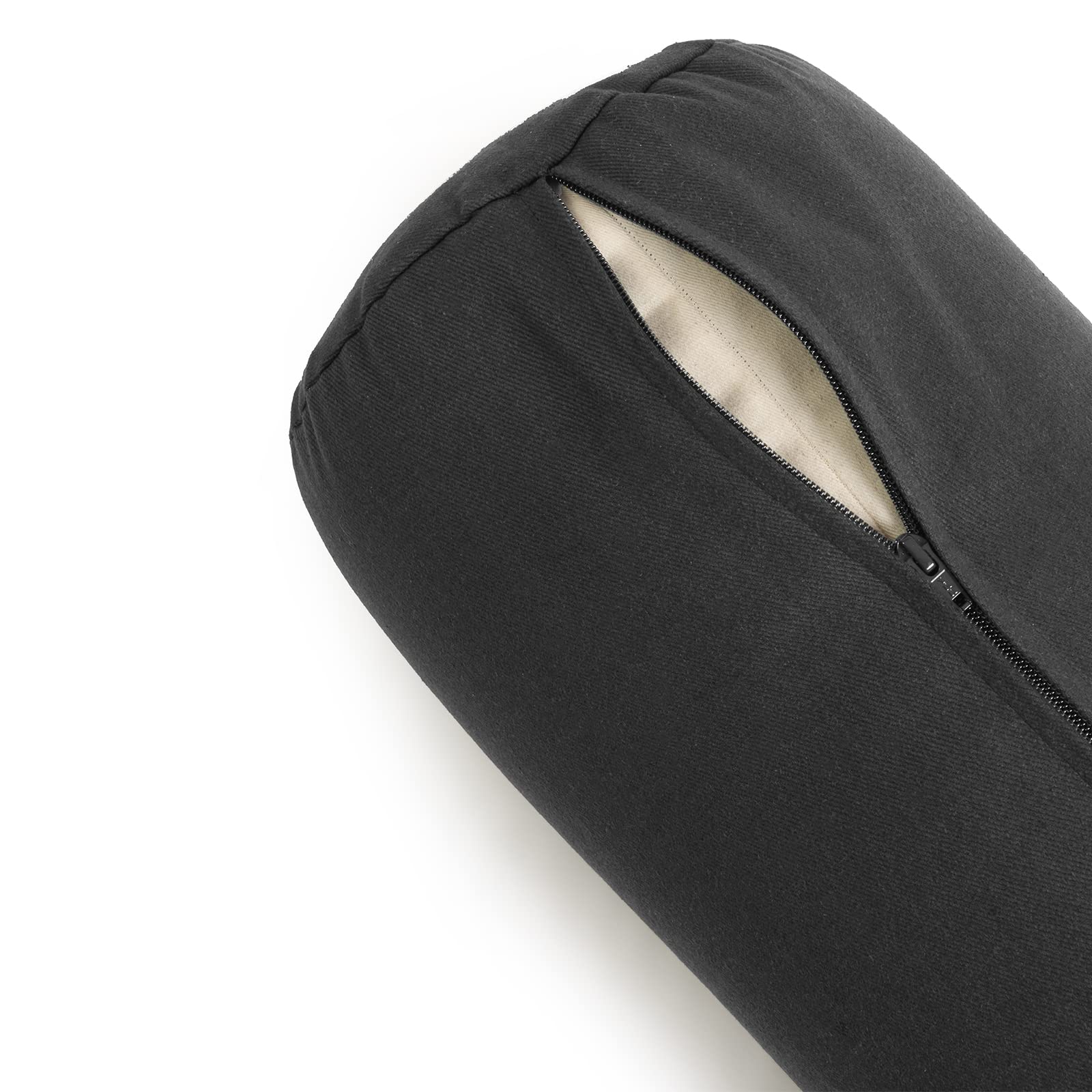 Yoga Studio Unisex YS/Lotus/BWBolster/Grafitowy Bio gryczany Wałek - 23 cm x 61 cm, Bawełniana poduszka do medytacji na wzmocnieniu z zamkiem błyskawicznym YKK - grafit szary, regularny