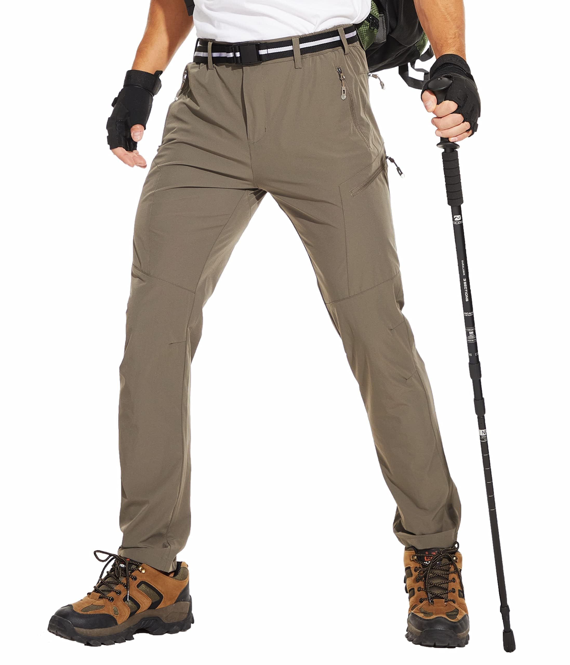 NATUVENIX Pantalon de randonnée pour homme - Imperméable - Séchage rapide - Pantalon de voyage extensible - Noir, Gris Foncé, Kaki, Vert Kaki - Taille 32 (EU 30)