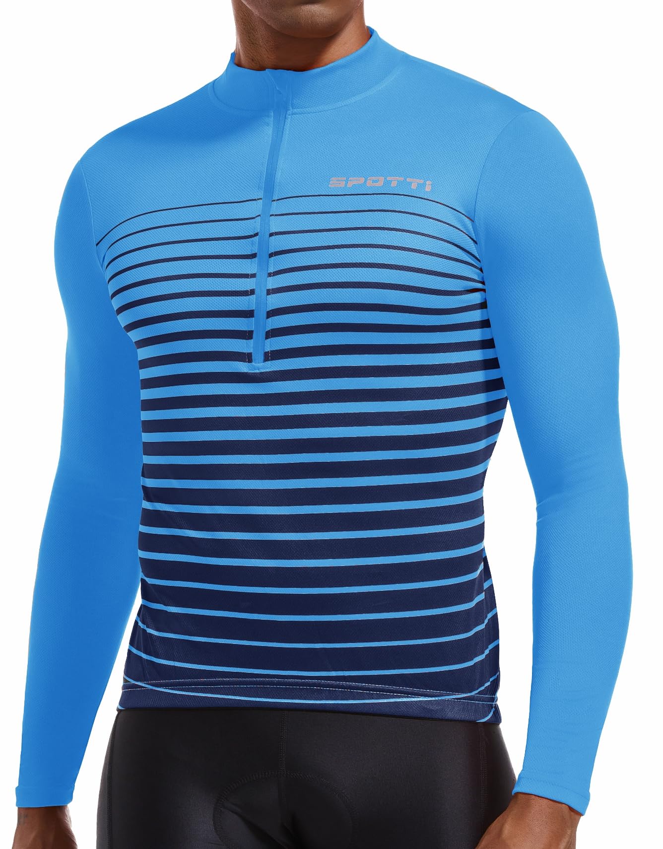 Spotti Men's Cycling Bike Jersey Long Sleeve with 3 Rear Pockets - Moisture Wicking, Breathable, Quick Dry Biking Shirt