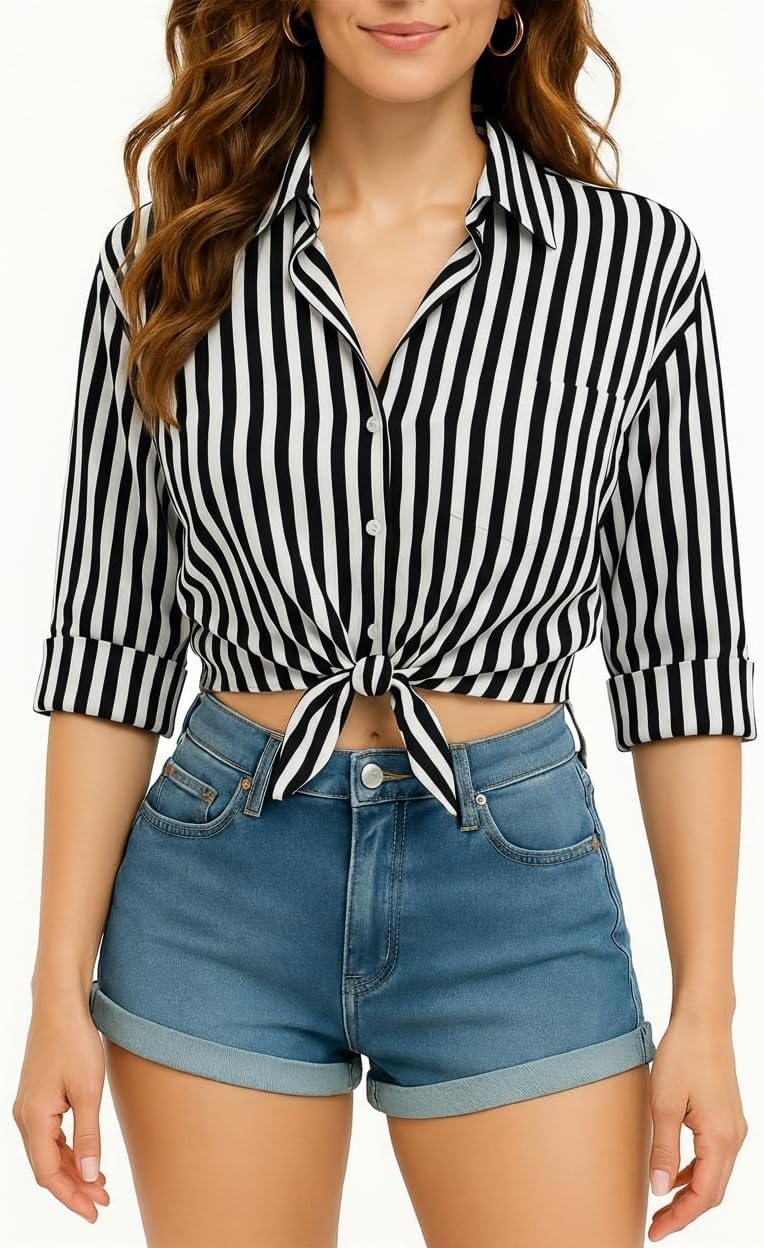 Button Down Shirts for Women Striped Long Sleeve Wrinkle Resistant Blouses Super Soft Collared Business Casual Tops - Image 6