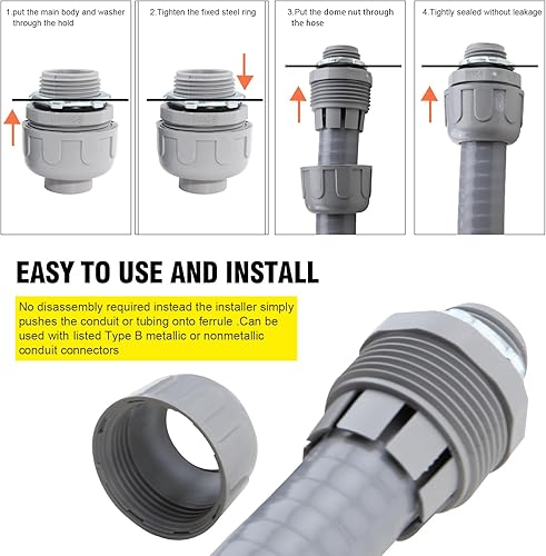 Miniatura 4 de Conducto flexible de 34 pulgadas Conector hermético líquido no metálico Conducto recto recto PVC flexible accesorios de conducto eléctrico 10PACK