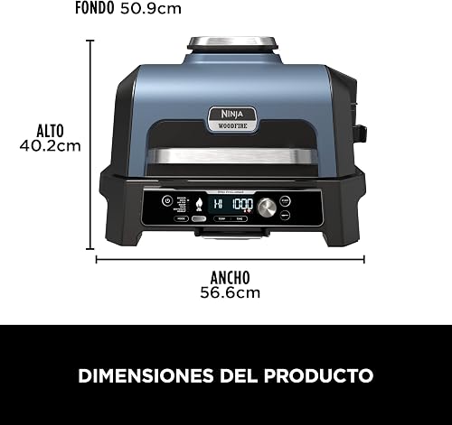 Ninja Woodfire Pro Connect XL Barbecue Électrique & Fumoir avec Contrôle d'Application, 2 Sondes, Grille, Housse, Revêtements & Brosse, Grill & Friteuse sans huile 7-en-1, Bleu & Noir OG901EUAMZ - 2