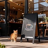 Vista 8 de 4 THOUGHT Pizarra magnética de doble cara con marco A de 40"x20", tablero de madera de pino macizo independiente para sándwiches para restaurantes