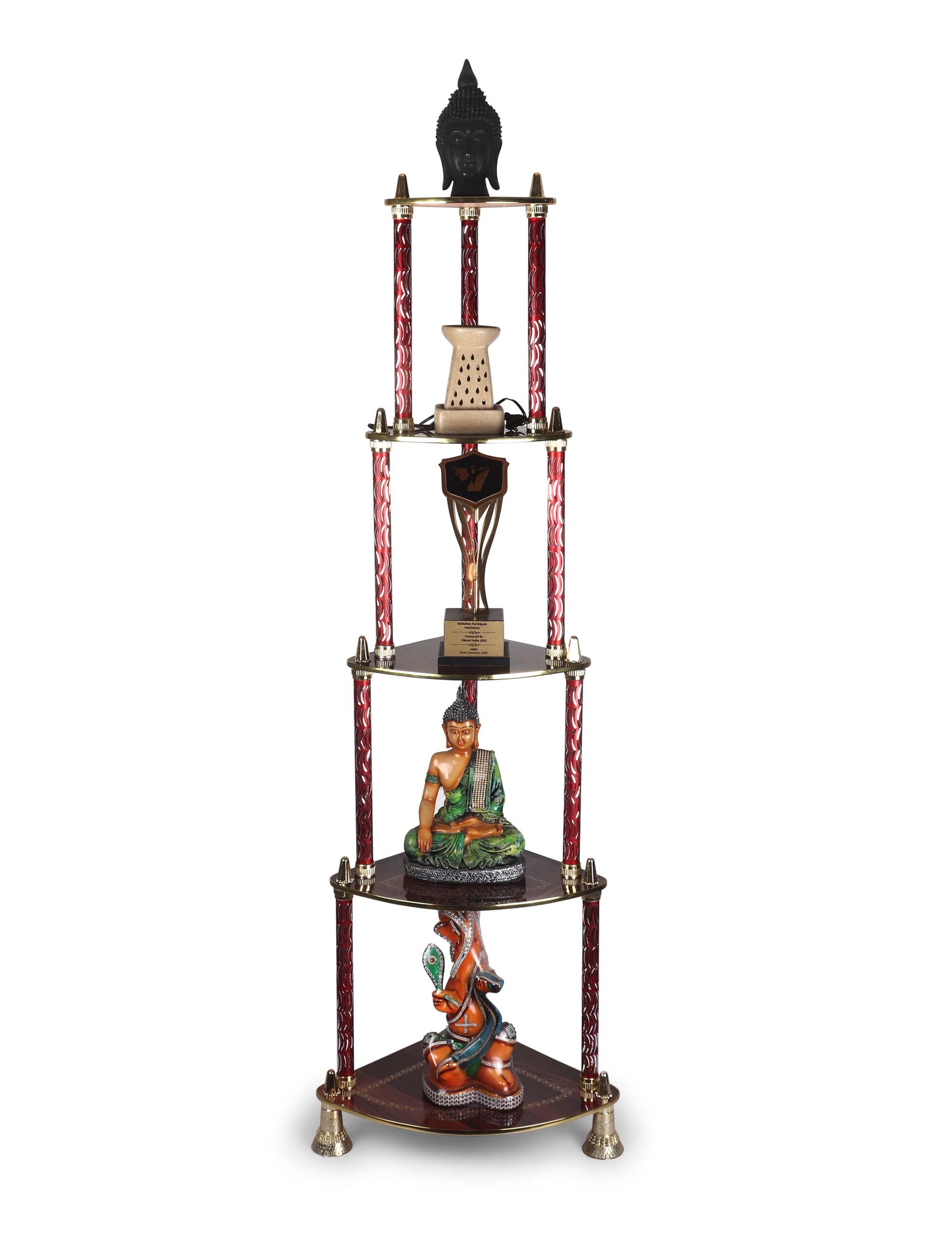 DPH Wooden Wall 5-Tier Decorative Display Rack Floor Standing Corner Shelf for Living Room & Bedroom (Set of 1) (RED)