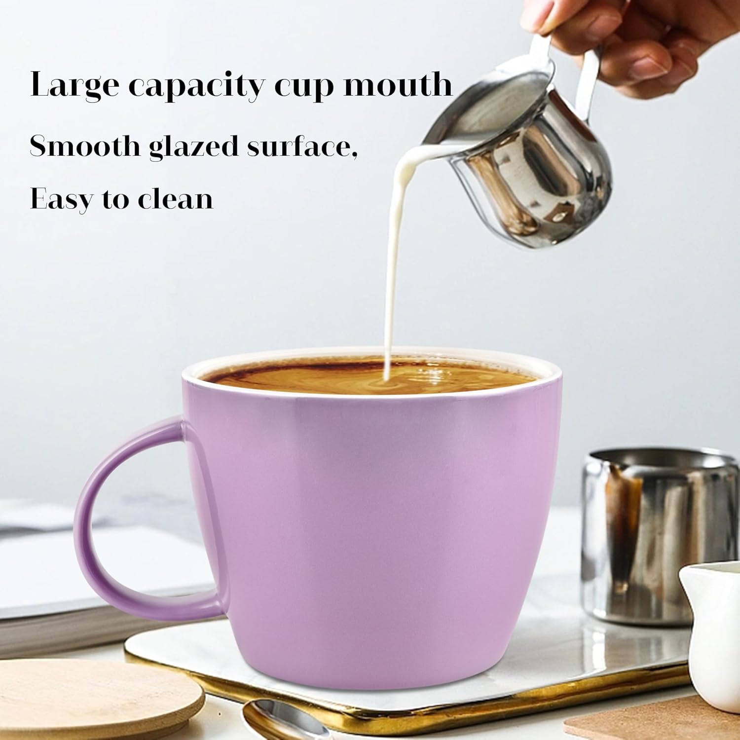 Extra Large Ceramic Coffee Mug, Jumbo Soup Mug, Porcelain 30 oz (900ml) Lavender Purple Coffee Cup, Wide Mouth Big Oversized Tea Cup, Ideal for Espresso, Latte and Milk, Beverages or Food, Purple