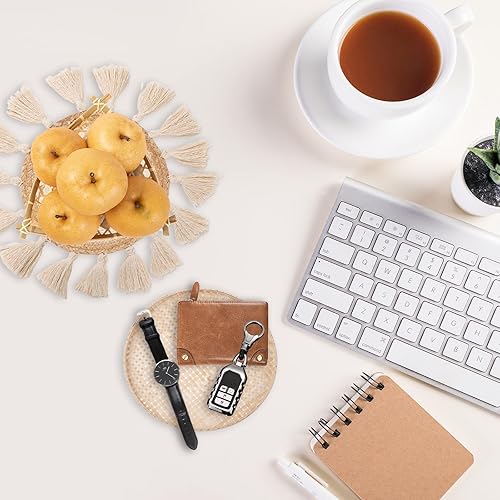 Vista 6 de LOCS MICRAI Juego de 3 cestas de pared bohemias, cesta tejida plana, decoración para colgar en la pared, borlas redondas, tapiz de macramé blanco