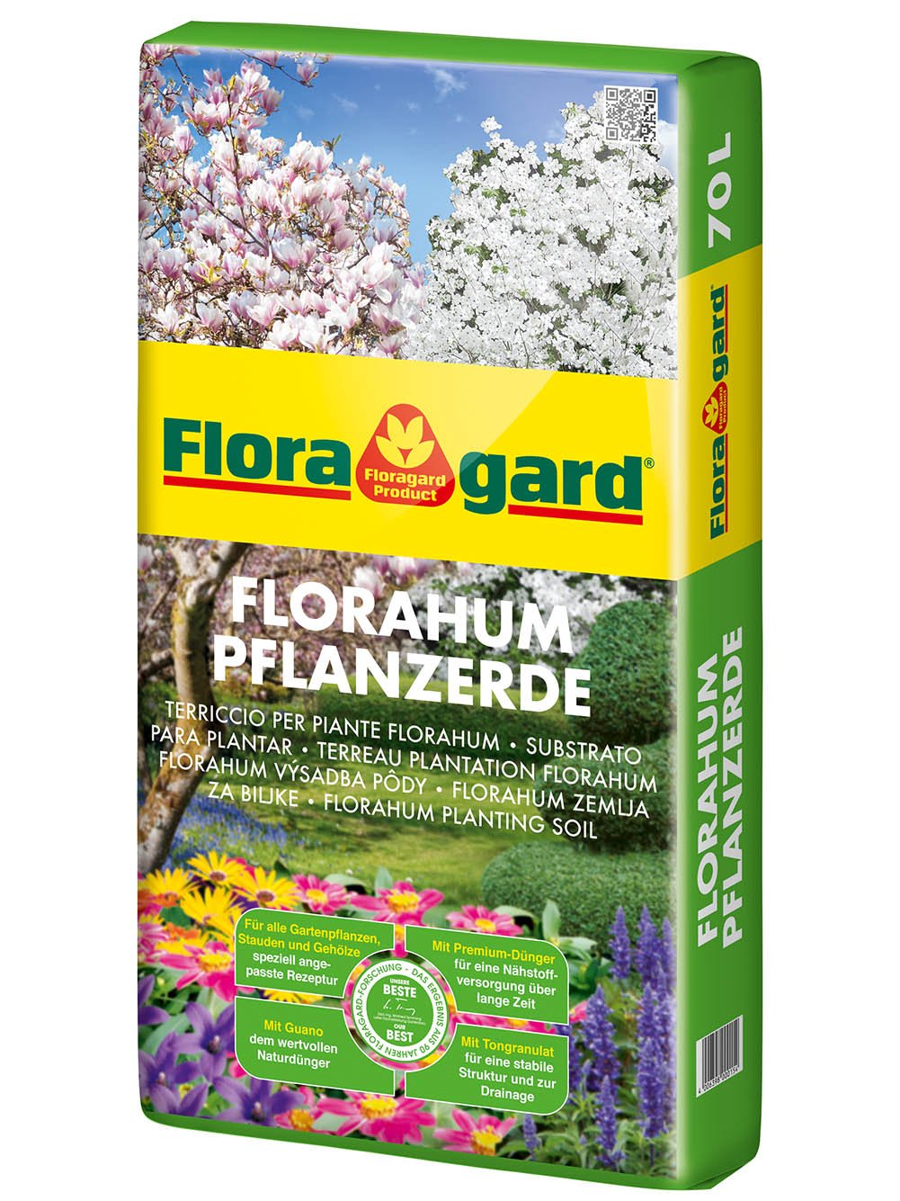 Floragard Florahum Pflanzerde 70 L Universalerde für Blumenbeete, Stauden, Sträucher, Gehölze und andere Gartenpflanzen mit Tongranulat und dem Naturdünger Guano Erdfarben 76.0 x 37.0 x 14.0 cm