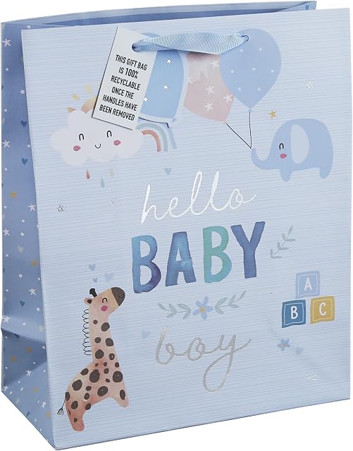 Costume and Party Store Baby Boy Blue Baby Shower Newborn Recyclable Gift Bag (Large)