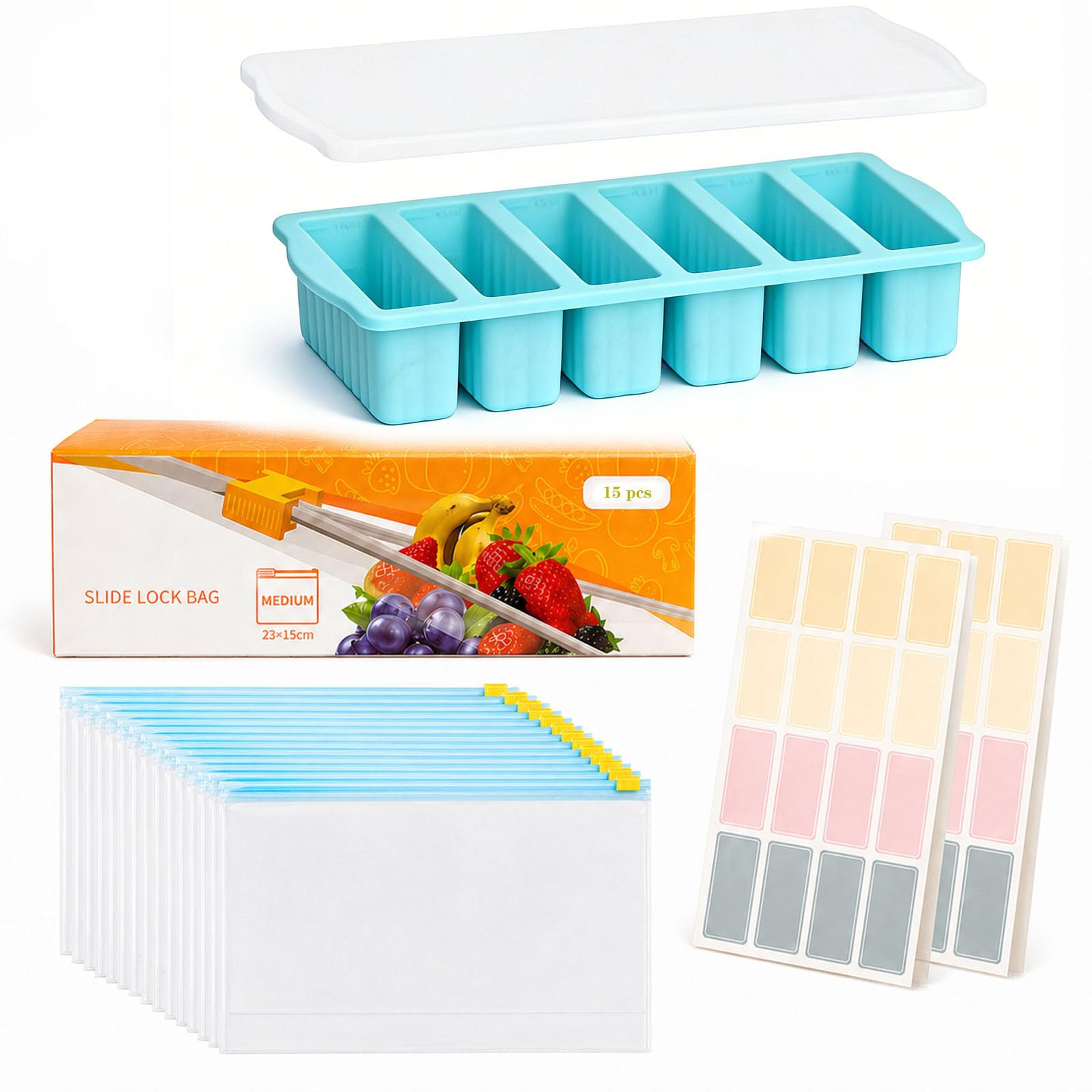 Vfeetly Silicone Freezer Mould with Lid, 250 ml for Soup, Broth, Baby Porridge (6 Blue Fields)