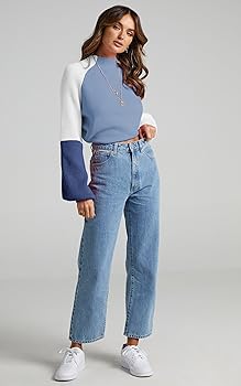 ZAFUL Women's Mock Neck Color Block Sweaters Knitted