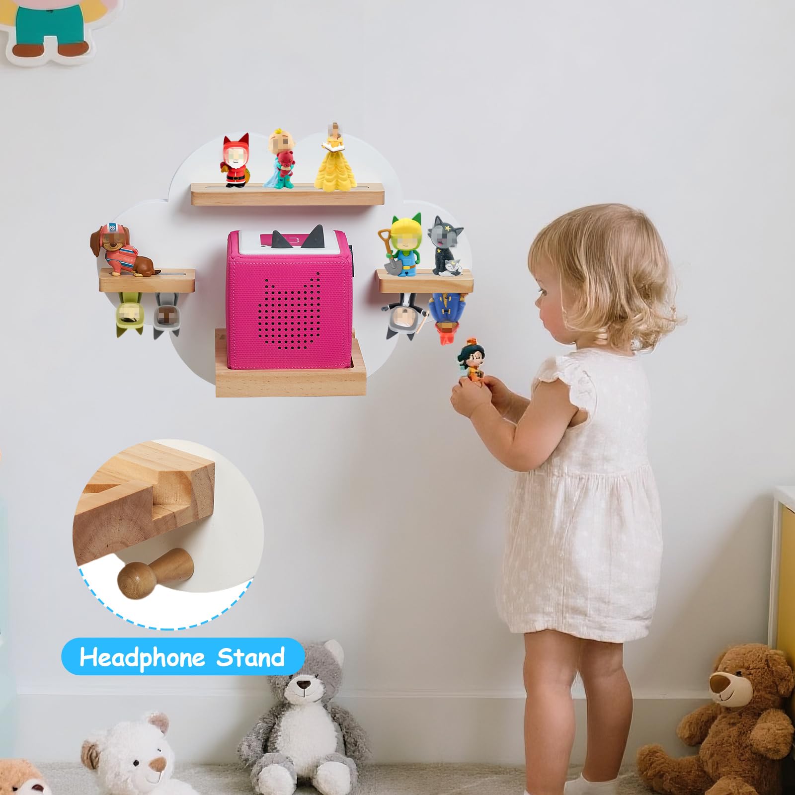 Gieanoo Cloud Tonies Regal,für TonieBox 2/1 Toniebox Regal für 12-15 Tonie Figuren Zeichen Tonie Regals Wolke kompatible Ladestation für Kinderzimmer,Babyzimmer (Weiß)