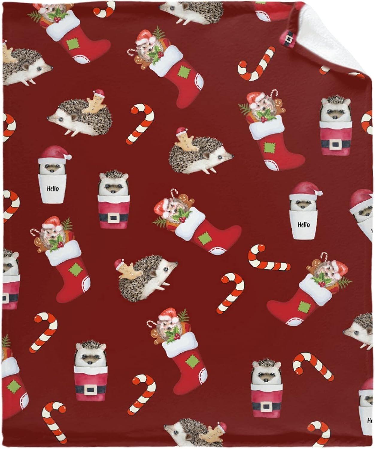 Christmas Hedgehog Blanket Gifts for Boys Girls, Cute Christmas Throw Blanket Gifts for Baby Cookie Candy Decor Plush Soft Lightweight Flannel Fleece Christmas Tree Blankets for Toddler Pet 40x30In