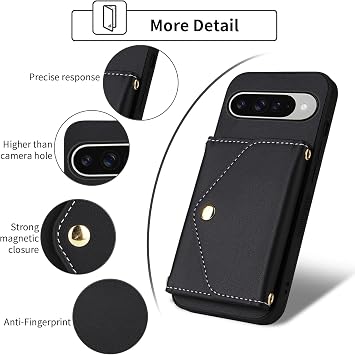 ウォレットケース Google Pixel 10/10 Pro 5G用 リストストラップ付きショルダーストラップスリムフリップパース、PUレザークレジットカードホルダーアクセサリー携帯電話カバー Pixel10 10Pro 10Proテン女性男性黒