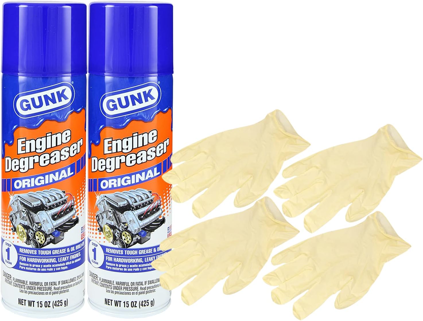 Gunk Original Engine Degreaser (15 oz.) Bundle With Latex Gloves (6 Items) : Automotive